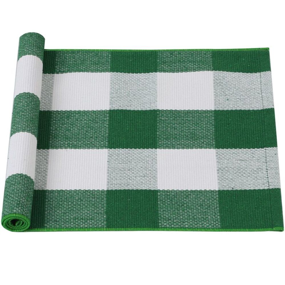 Buffalo Check Rug Plaid Outdoor Door Mat Cotton Gingham 28"x18" Green & White